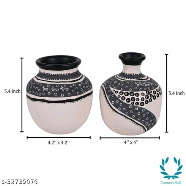 Vase Earthen White Warli (Set of 2) Handicraft like Madhubani and Warli.